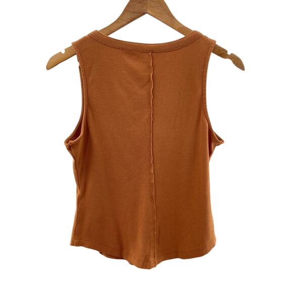 PILCRO Anthropologie Ribbed Henley Tee Tank Top Tan Brown Size Medium Preppy - Picture 6 of 10